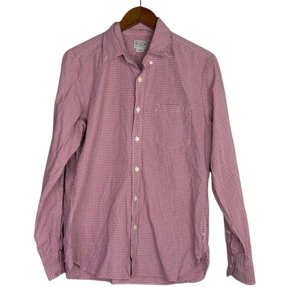 J. Crew Plaid Slim Fit Quality Woven Long Sleeve Button Down Collar Shirt M Red